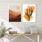 Kit 2 Quadros Abstratos Deserto E Cacto 33x24cm - Com Vidro M