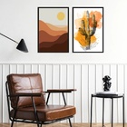 Kit 2 Quadros Abstratos Deserto E Cacto 33x24cm Moldura Preta