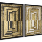 Kit 2 Quadros Abstratos Efeito 3d - Preto Branco Ouro 24x18cm