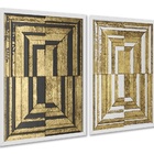 Kit 2 Quadros Abstratos Efeito 3d - Preto Branco Ouro 24x18cm