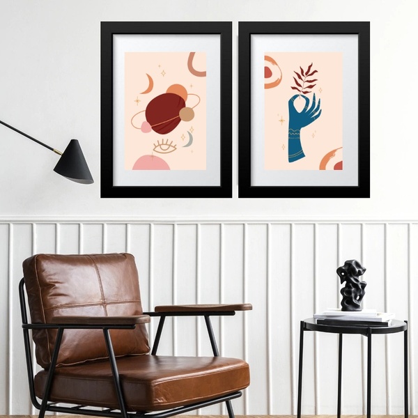 Kit 2 Quadros Abstratos Esotéricos - 60x48cm Moldura:madeira