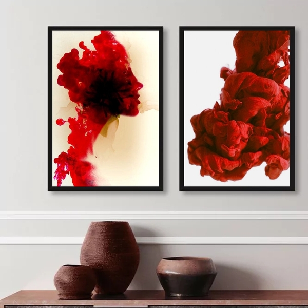 Kit 2 Quadros Abstratos Formas Mulher- Vermelho 24x18cm - Com