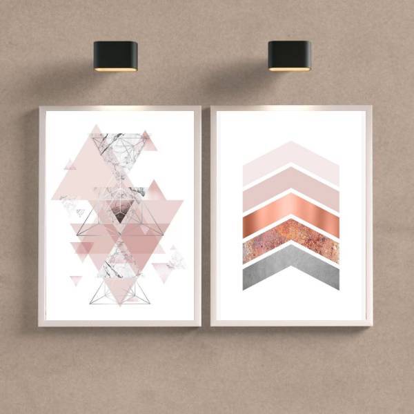 Kit 2 Quadros Abstratos Geométricos Rosê 24x18cm Moldura:made
