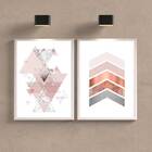 Kit 2 Quadros Abstratos Geométricos Rosê 33x24cm - Com Vidro