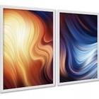 Kit 2 Quadros Abstratos Laranja Azul Ondas 45x34cm Moldura Pr