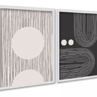 Kit 2 Quadros Abstratos Linhas Preto E Bege - Formas 24x18cm