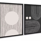 Kit 2 Quadros Abstratos Linhas Preto E Bege - Formas 45x34cm