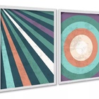 Kit 2 Quadros Abstratos Listras Coloridas Vintage 33x24cm - C