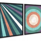 Kit 2 Quadros Abstratos Listras Coloridas Vintage 33x24cm - C