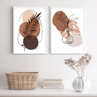 Kit 2 Quadros Abstratos Manchas Marrom folhas 24x18cm - Com V