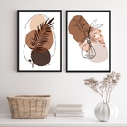 Kit 2 Quadros Abstratos Manchas Marrom folhas 24x18cm - Com V