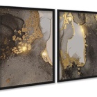 Kit 2 Quadros Abstratos Marmore Dourado Marrom 45x34cm - Com