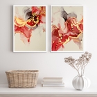 Kit 2 Quadros Abstratos Mármore Vermelho e dourado 24x18cm -