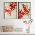 Kit 2 Quadros Abstratos Mármore Vermelho e dourado 33x24cm -