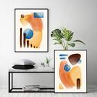 Kit 2 Quadros Abstratos Marrom Com Azul 24x18cm - Com Vidro M