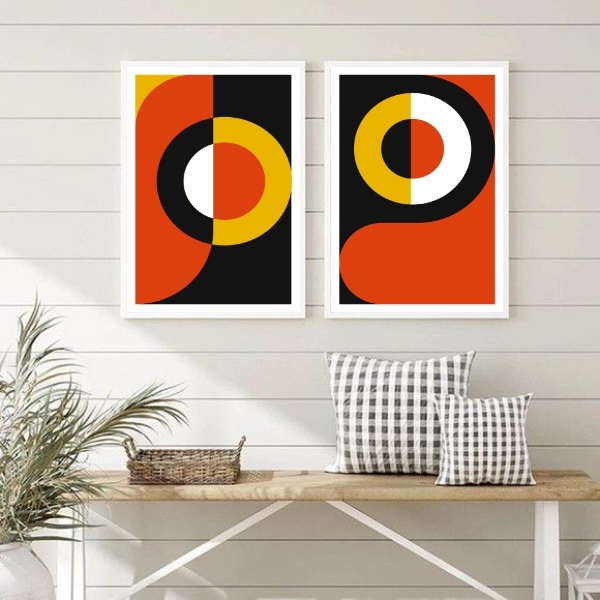 Kit 2 Quadros Abstratos Marrom Preto Mostarda 24x18cm - Com V