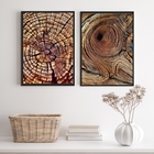 Kit 2 Quadros Abstratos Marrons Fotos Madeiras 33x24cm - Com