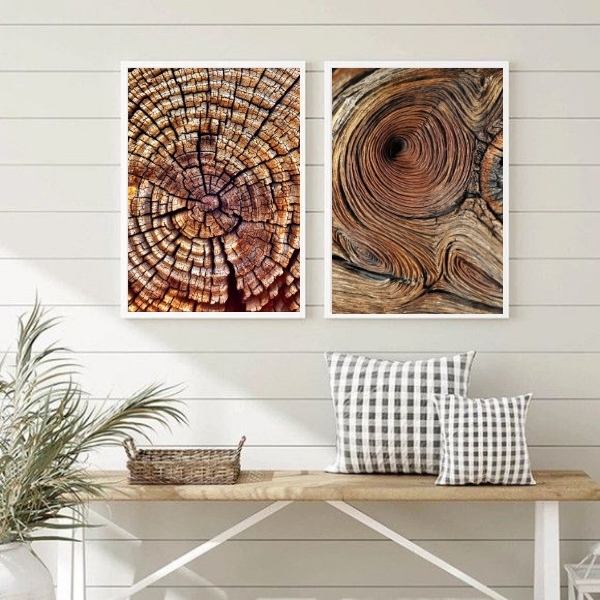 Kit 2 Quadros Abstratos Marrons Fotos Madeiras 45x34cm - Com