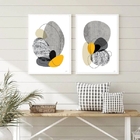 Kit 2 Quadros Abstratos Minimalistas Preto Cinza Amarelo 45x3
