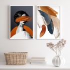 Kit 2 Quadros Abstratos Mulher Marrom e cinza 24x18cm Moldura
