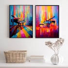 Kit 2 Quadros Abstratos Piano 33x24cm - Com Vidro Moldura Bra