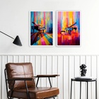 Kit 2 Quadros Abstratos Piano 45x34cm Moldura Preta