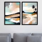 Kit 2 Quadros Abstratos Praia Estilo Pintura 33x24cm - Com Vi