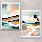 Kit 2 Quadros Abstratos Praia Estilo Pintura 45x34cm - Com Vi