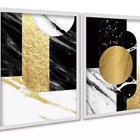 Kit 2 Quadros Abstratos Preto E Dourado - Mármore 45x34cm Mol