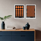 Kit 2 Quadros Abstratos Preto E Laranja - Bauhaus 33x24cm Mol