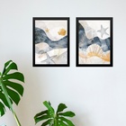 Kit 2 Quadros Abstratos Tema Praia Neutros 33x24cm Moldura Pr