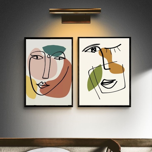 Kit 2 Quadros Abstratos - Traços Pessoas 45x34cm Moldura Bran