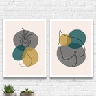 Kit 2 Quadros Abstratos Vaso Contorno 33x24cm - Com Vidro Mol