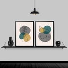 Kit 2 Quadros Abstratos Vaso Contorno 45x34cm - Com Vidro Mol