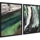 Kit 2 Quadros Abstratos Verde - Efeito Pintura 45x34cm Moldur