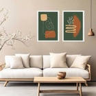 Kit 2 Quadros Abstratos Verde Musgo Terracota 45x34cm Moldura