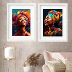 Kit 2 Quadros Africanas Coloridas- 60x48cm Moldura:madeira Br