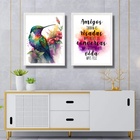 Kit 2 Quadros Amizade Beija-flor 33x24cm - Com Vidro Moldura