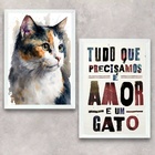 Kit 2 Quadros Amor E Um Gato 45x34cm Moldura Branca