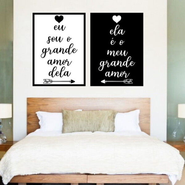 Kit 2 Quadros Amor Um Do Outro 45x34cm - Com Vidro Moldura:ma