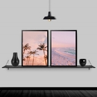 Kit 2 Quadros Anoitecer Na Praia 33x24cm - Com Vidro Moldura: