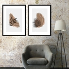 Kit 2 Quadros Aquarela Folhas Marrom - 60x48cm Moldura:madeir