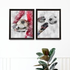 Kit 2 Quadros Aquarela Futebol Goleiro 24x18cm Moldura:madeir