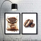 Kit 2 Quadros Aquarela - Grãos De Café 33x24cm Moldura Preta