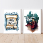 Kit 2 Quadros Aquarela Harry potter 24x18cm Moldura:madeira P