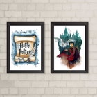 Kit 2 Quadros Aquarela Harry potter 33x24cm - Com Vidro Moldu
