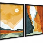 Kit 2 Quadros Aquarela Paisagens Abstratas Boho 45x34cm Moldu