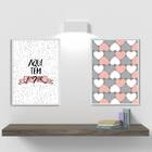 Kit 2 Quadros Aqui Tem Amor Rosa 45x34cm - Com Vidro Moldura: