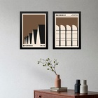Kit 2 Quadros Arquitetura Bauhaus - Marrom 33x24cm - Com Vidr