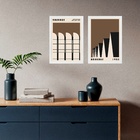 Kit 2 Quadros Arquitetura Bauhaus - Marrom 33x24cm - Com Vidr